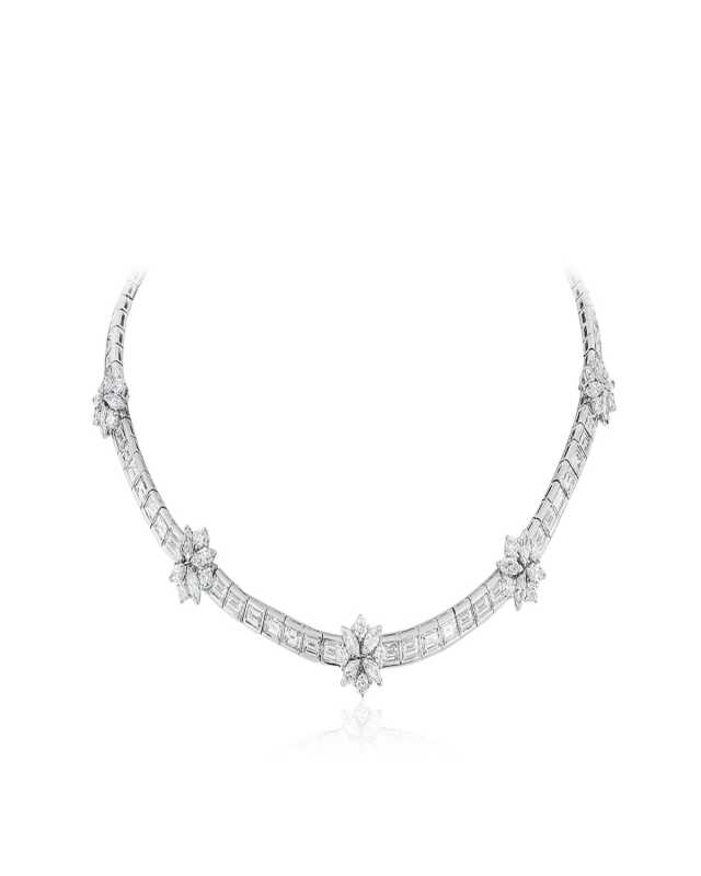 18K White Gold Flex Necklace with Mixed Cut Diamonds